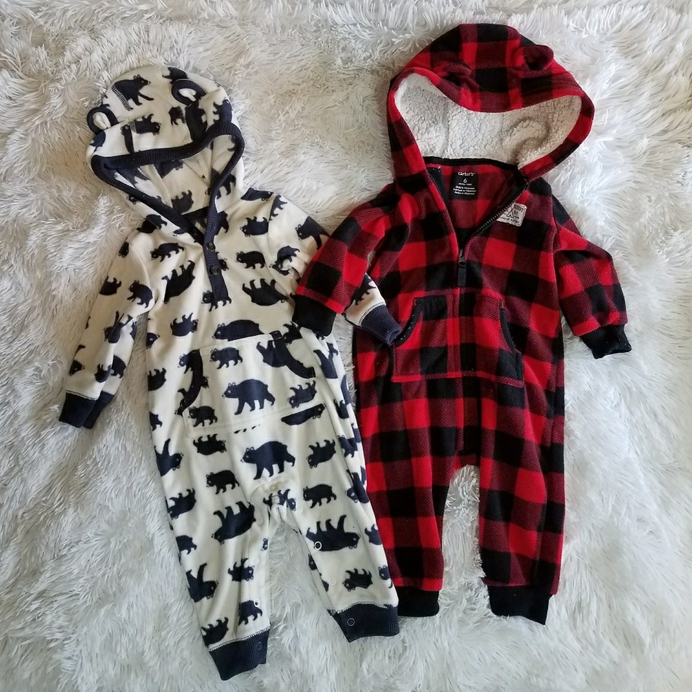 bundle of 2 fleece hooded onsies baby boy